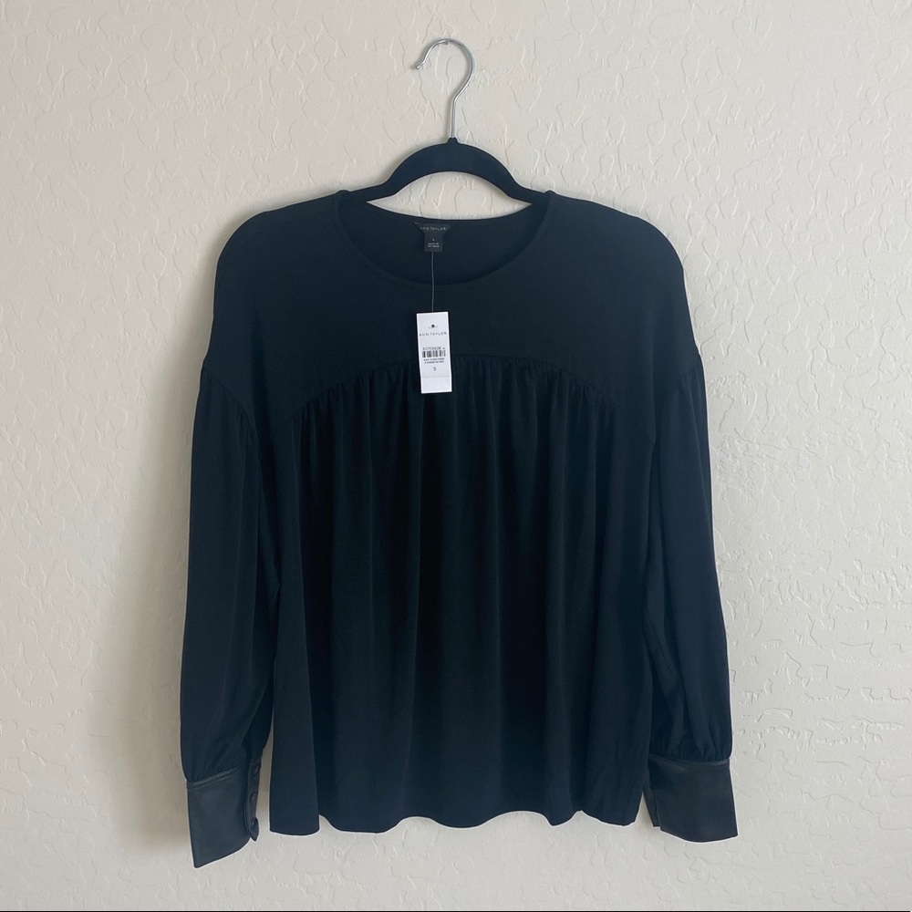 NEW ~ Ann Taylor | leather cuff yoke top